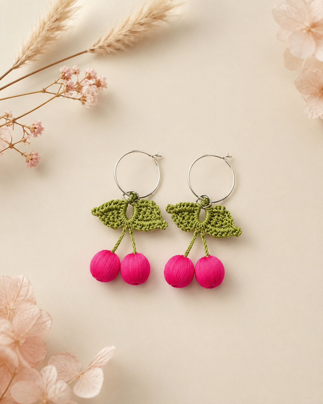 Kirazlı Küpe – Pembe – Ürün görünümü
