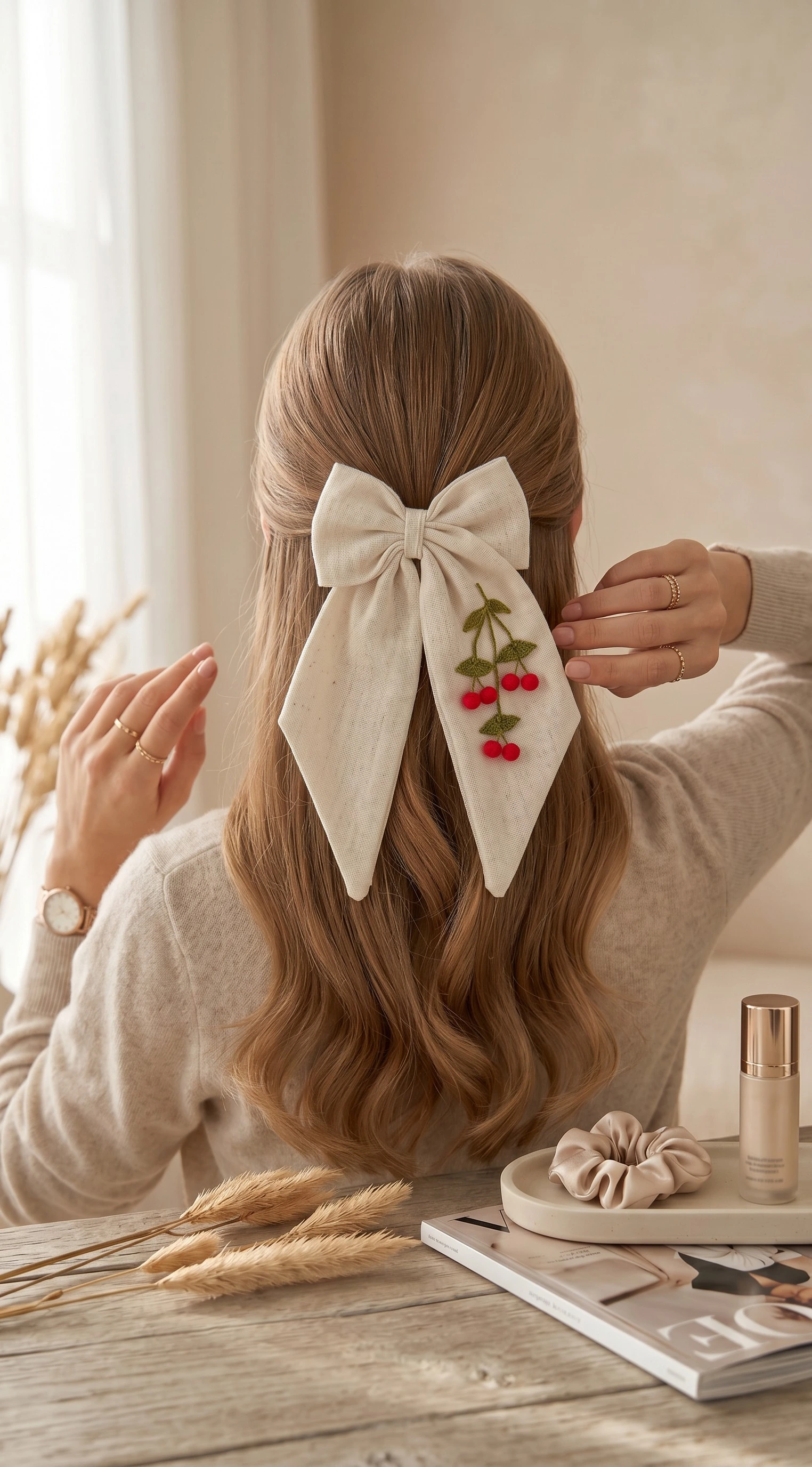 ZF Aksesuar kiraz motifli toka kullanım görünümü